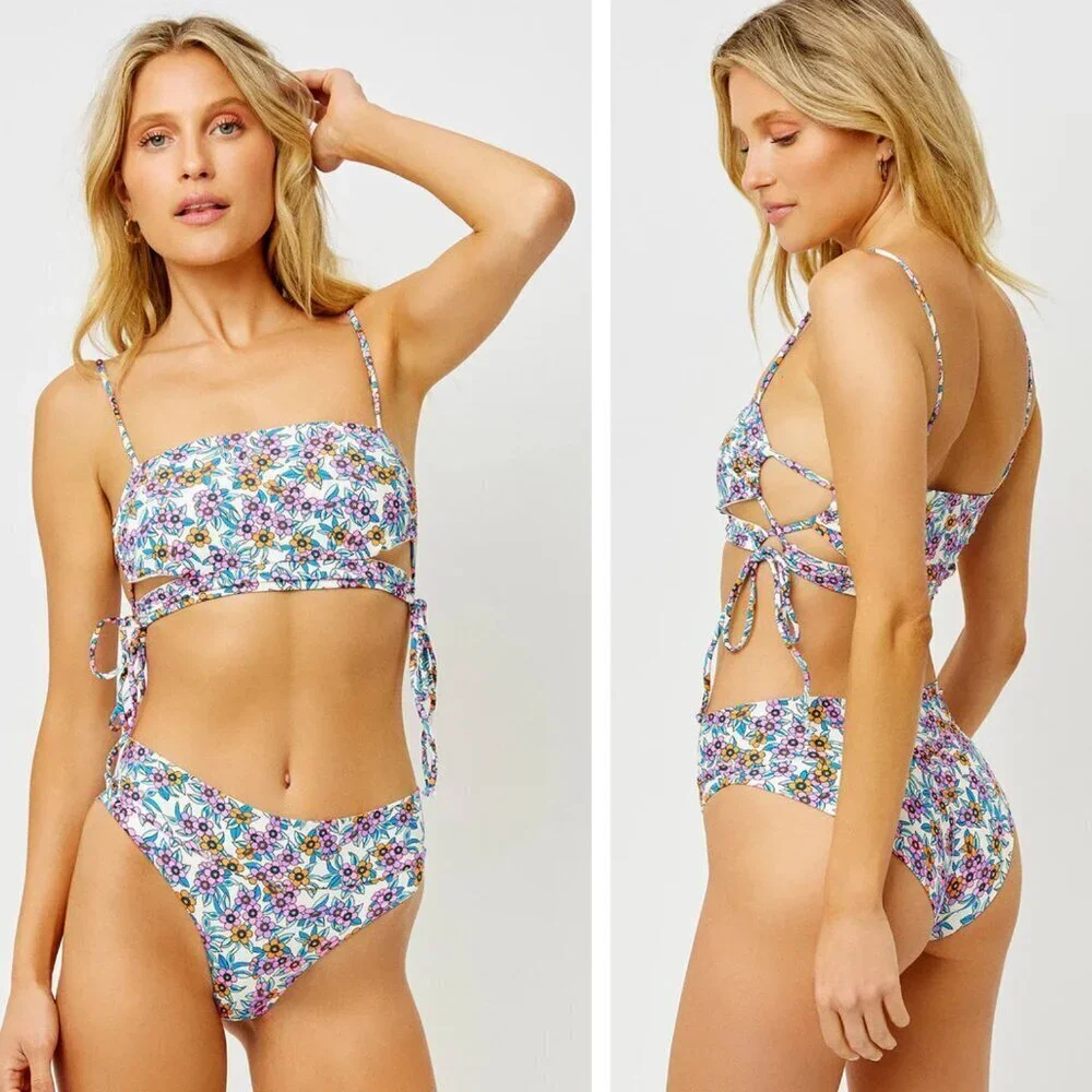 New! Frankies Bikinis Gavin Flower Farm Floral Cheeky Bikini Bottom 24071